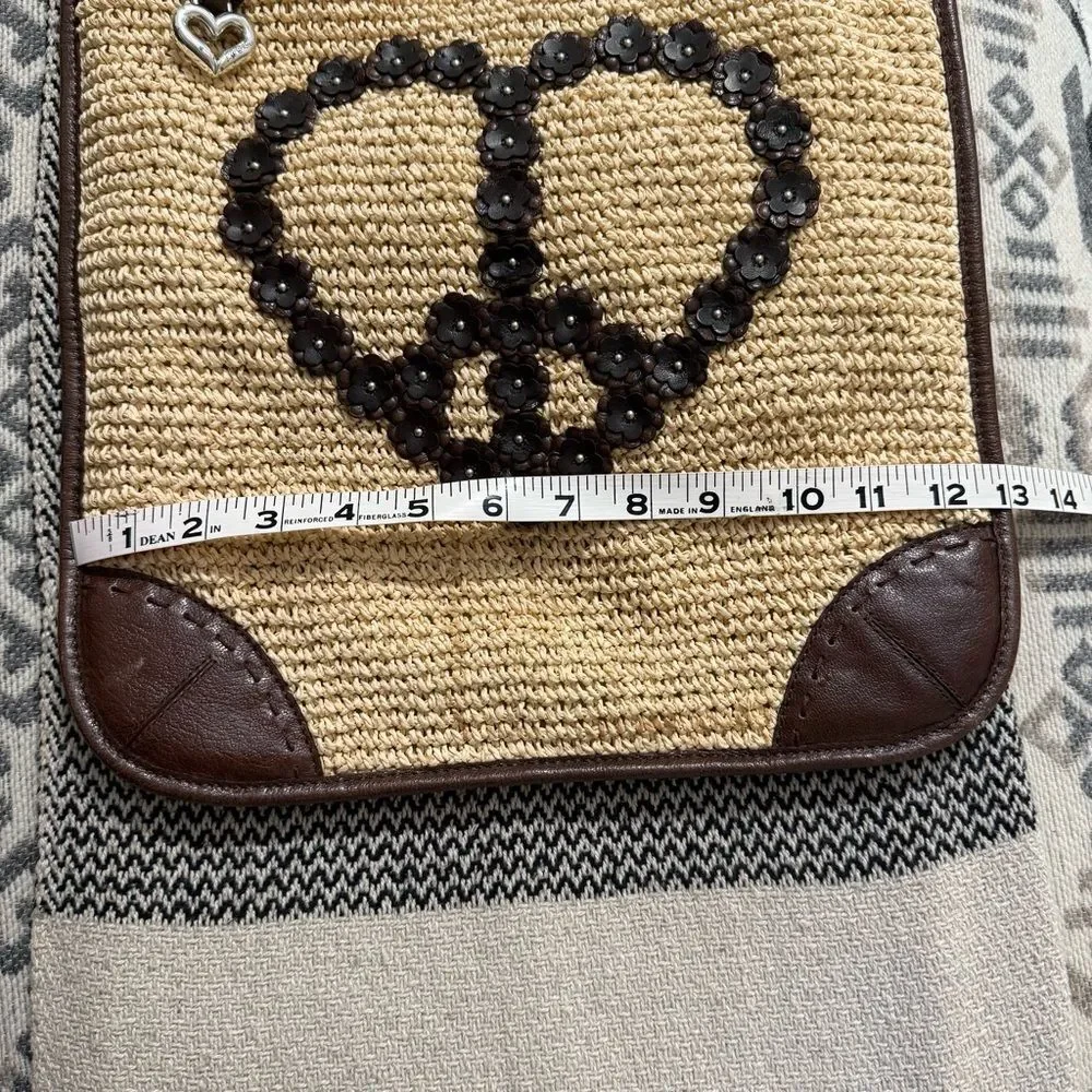 Brighton Brown and Tan Woven Tote with Peace Sign